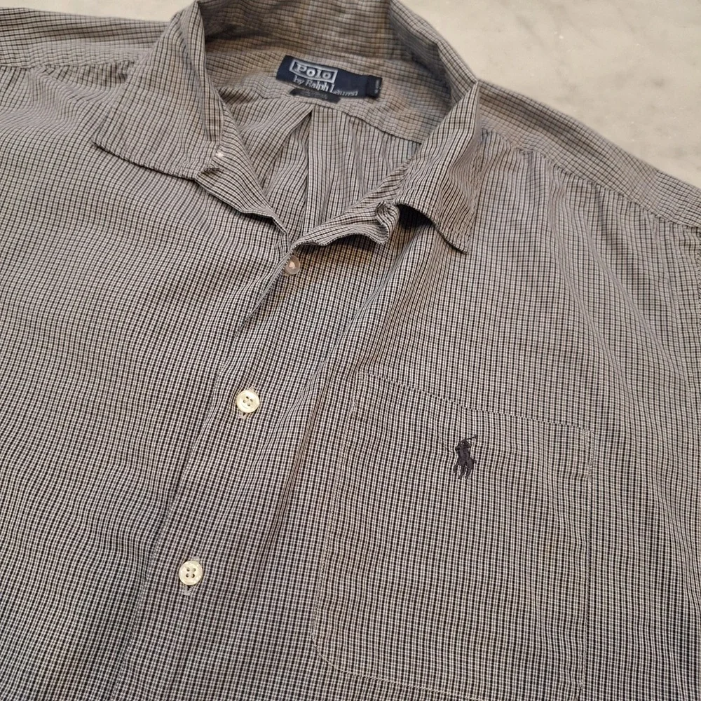 Vintage 90s Polo Ralph Lauren Caldwell Shirt Mens XL Black Micro Check Button Up